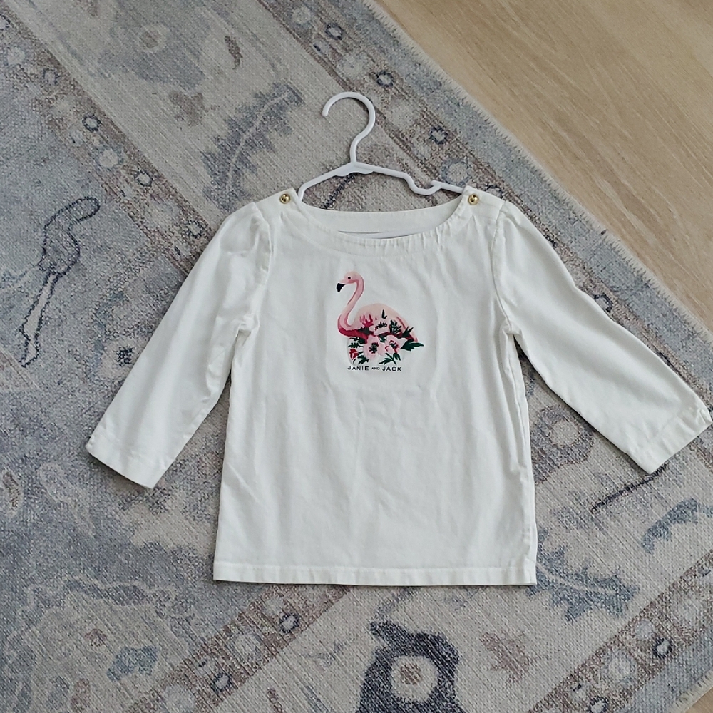 Janie And Jack Girls Embroidered Flamingo Shirt Top Sz6